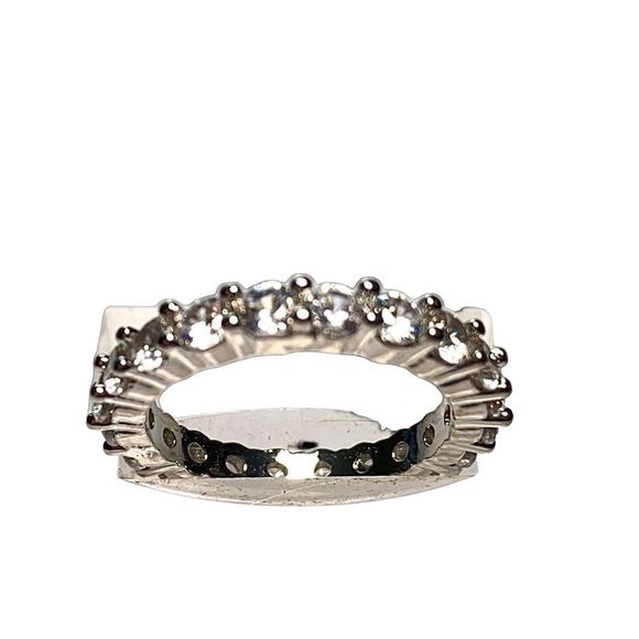 Eternity Band CZ Gemstones Circle a Platinum Plated Band - Picture 6 of 7